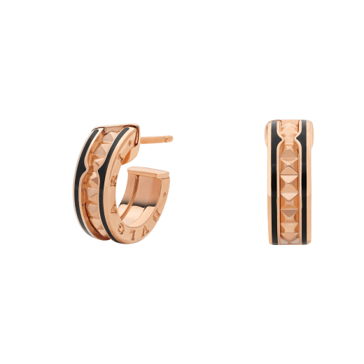 [Stars Jewelry]ZERO 1 ROCK PINK GOLD EARRINGS WITH STUDDED SPIRAL AND BLACK CERAMIC