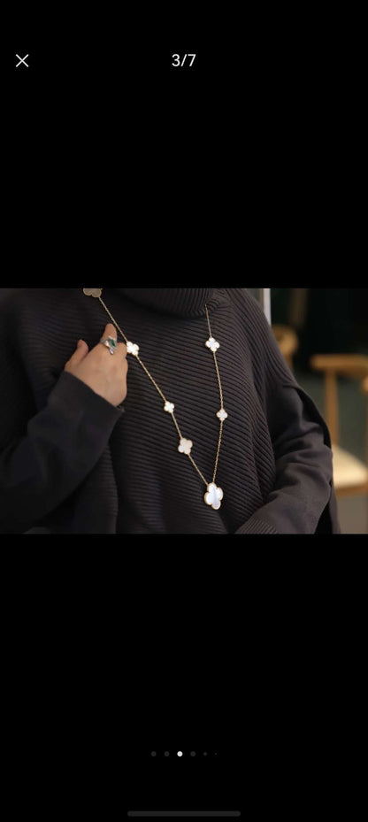 [Stars Jewelry]White Mother-of-Pearl Clover 11-Motif Necklace