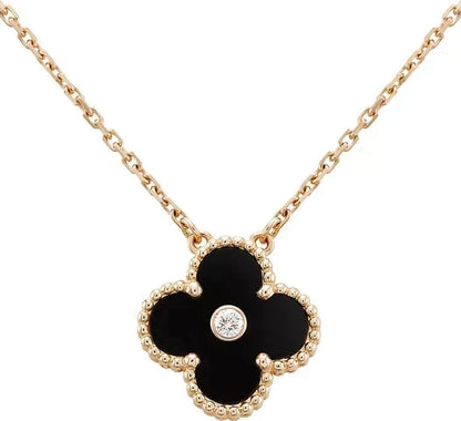 [Stars Jewelry]CLOVER 15MM DIAMOND ONYX NECKLACE