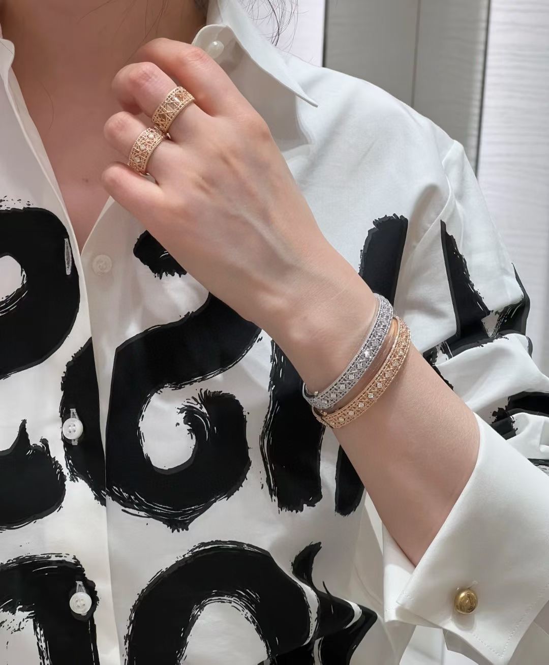 [Stars Jewelry]2026 WOVEN-PATTERN BRACELET SET WITH FULL DIAMOND INLAY THREE-COLORS