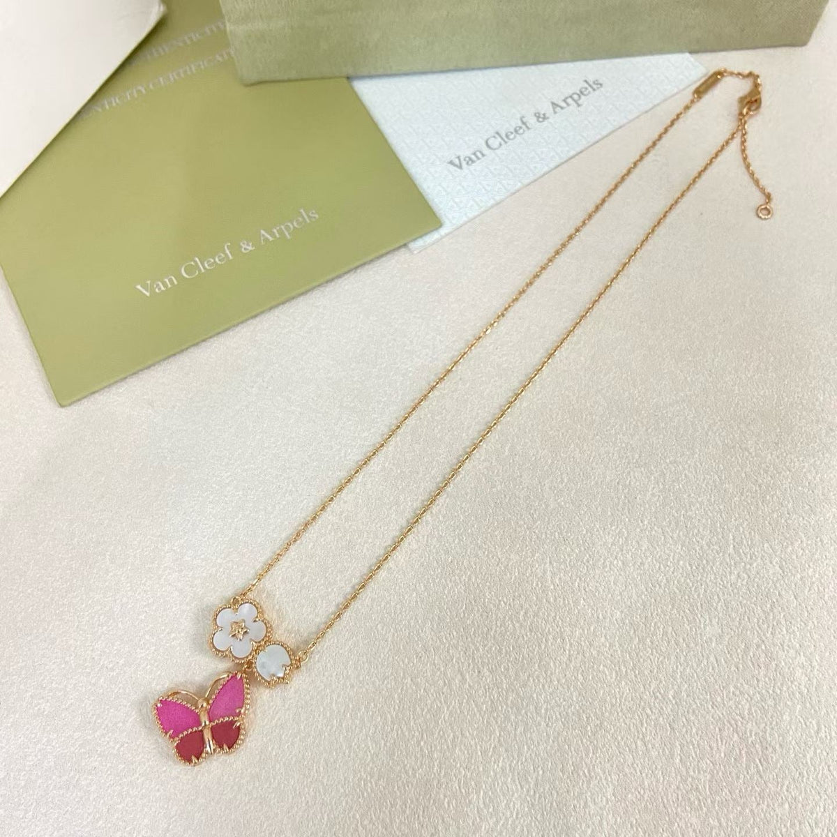 [Stars Jewelry]ROSE QUARTZ THREE‑IN‑ONE BUTTERFLY NECKLACE