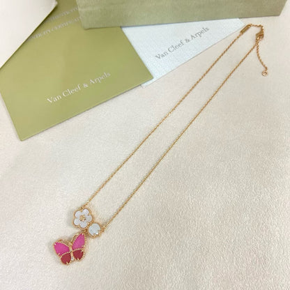 [Stars Jewelry]ROSE QUARTZ THREE‑IN‑ONE BUTTERFLY NECKLACE