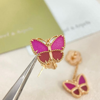 [Stars  Jewelry]ROSE QUARTZ TWO‑FLOWER BUTTERFLY DROP EARRINGS
