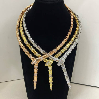 [Stars  Jewelry]NEW WIDE BAND INLAID DIAMOND SNAKE NECKLACE