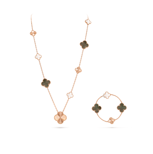 [Stars Jewelry]DETACHABLE CLOVER 15(11+4) FLOWER SILVER NECKLACE SET