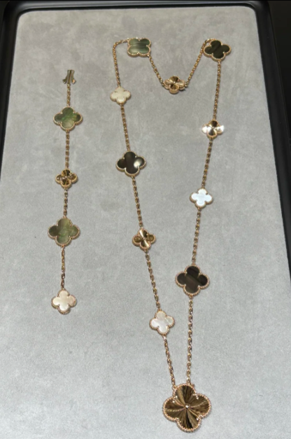 [Stars Jewelry]DETACHABLE CLOVER 15(11+4) FLOWER SILVER NECKLACE SET