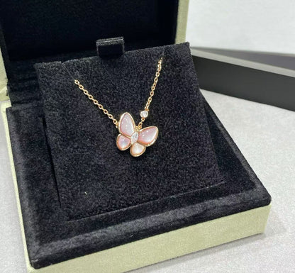 [Stars Jewelry]BUTTERFLY PINK MOTHER-OF-PEARL DIAMOND NECKLACE