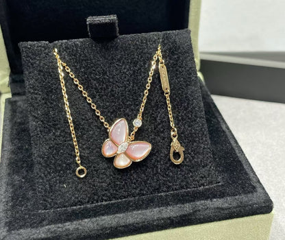 [Stars Jewelry]BUTTERFLY PINK MOTHER-OF-PEARL DIAMOND NECKLACE