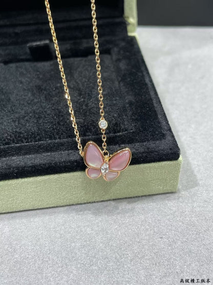 [Stars Jewelry]BUTTERFLY PINK MOTHER-OF-PEARL DIAMOND NECKLACE