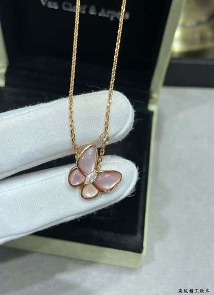 [Stars Jewelry]BUTTERFLY PINK MOTHER-OF-PEARL DIAMOND NECKLACE