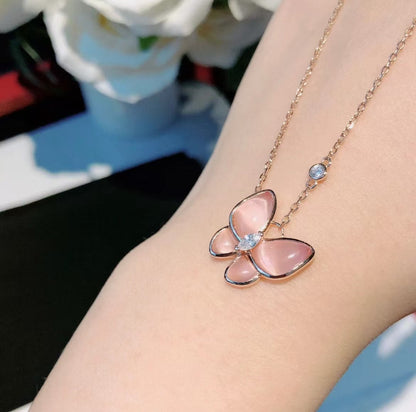 [Stars Jewelry]BUTTERFLY PINK MOTHER-OF-PEARL DIAMOND NECKLACE