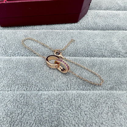 [Stars Jewelry]LOVE DOUBLE PINK STONES RING NECKLACE