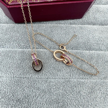 [Stars Jewelry]LOVE DOUBLE PINK STONES RING BRACELET