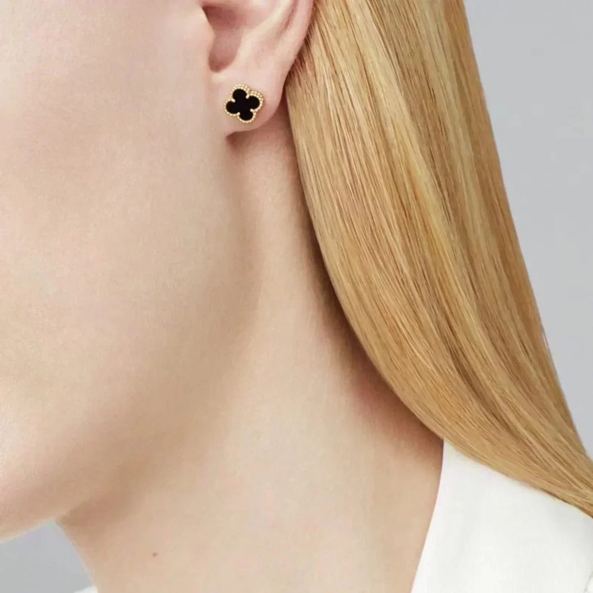 [Stars Jewelry]CLOVER MINI 9.5MM BLACK MOP EARRINGS