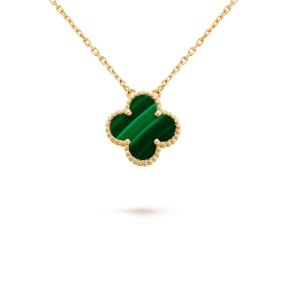 [Stars Jewelry]CLOVER 15MM MALACHITE SINGLE FLOWER  NECKLACE