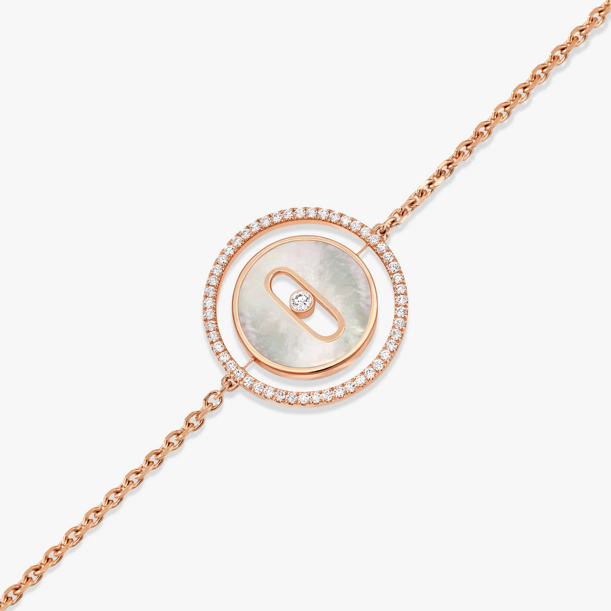 [Stars Jewelry]LUCKY MOVE WHITE MOTHER OF PEARL PINK GOLD DIAMOND BRACELET(Adjustable)