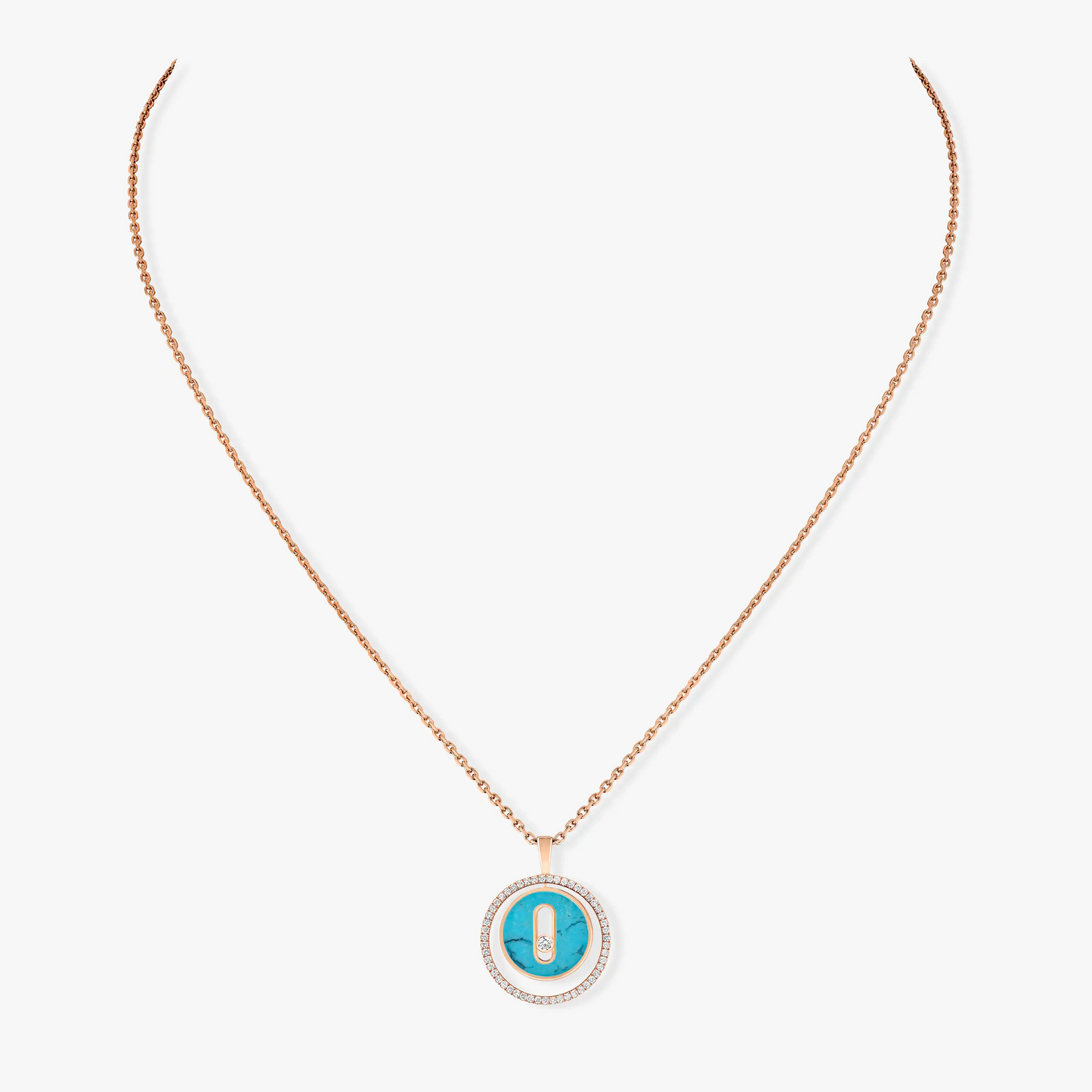 [Stars Jewelry]LUCKY MOVE 1 DIAMOND TURQUOISE PINK GOLD DIAMOND NECKLACE