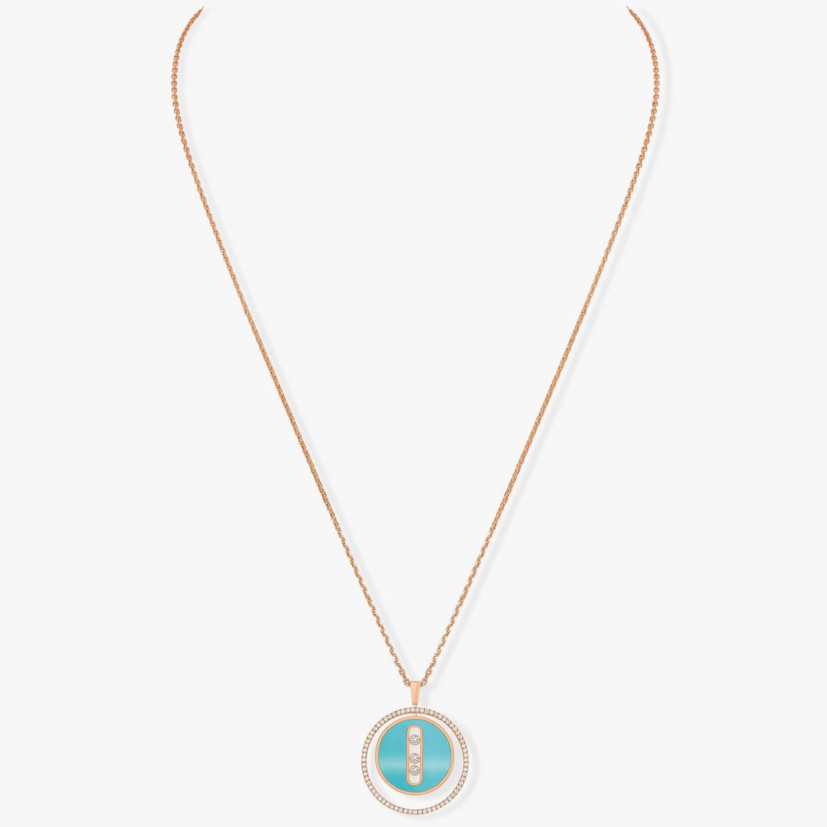 [Stars Jewelry]LUCKY MOVE 3 DIAMONDS TURQUOISE PINK GOLD DIAMOND NECKLACE