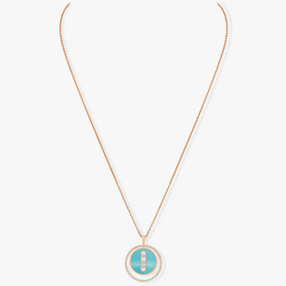 [Stars Jewelry]LUCKY MOVE 3 DIAMONDS TURQUOISE PINK GOLD DIAMOND NECKLACE
