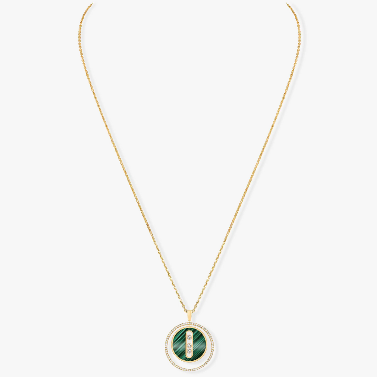 [Stars Jewelry]LUCKY MOVE 3 DIAMOND MALACHITE GOLD DIAMOND NECKLACE