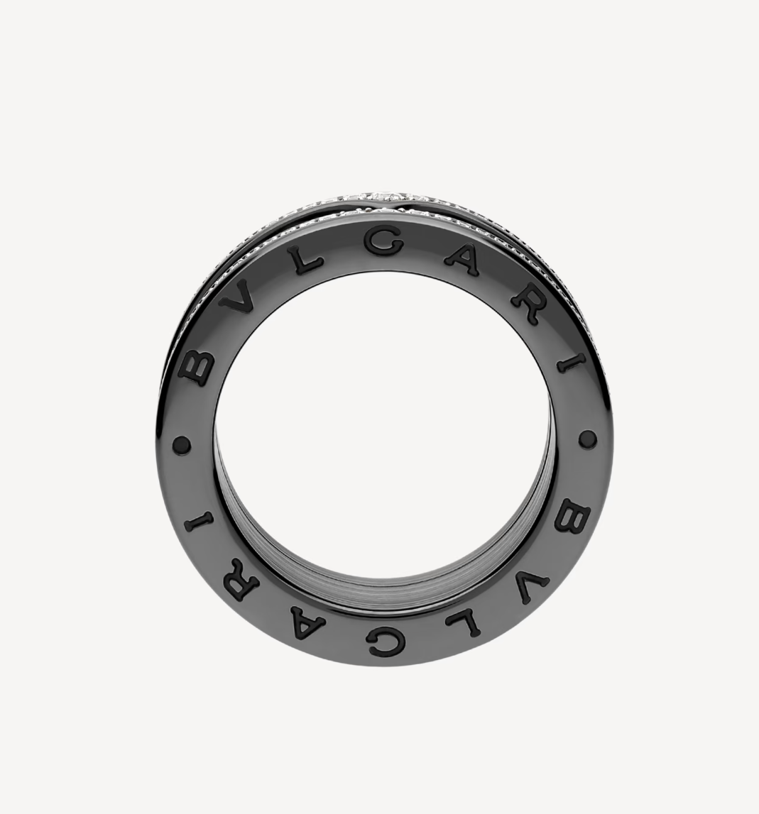 [Stars Jewelry]ZERO 1 ROCK FOUR-BAND BLACK CERAMIC WITH STUDDED SPIRAL AND PAVED DIAMONDS RING