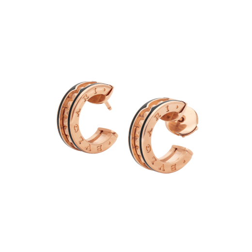 [Stars Jewelry]ZERO 1 ROCK PINK GOLD EARRINGS WITH STUDDED SPIRAL AND BLACK CERAMIC
