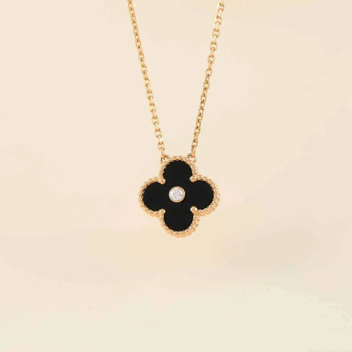 [Stars Jewelry]CLOVER 15MM DIAMOND ONYX NECKLACE