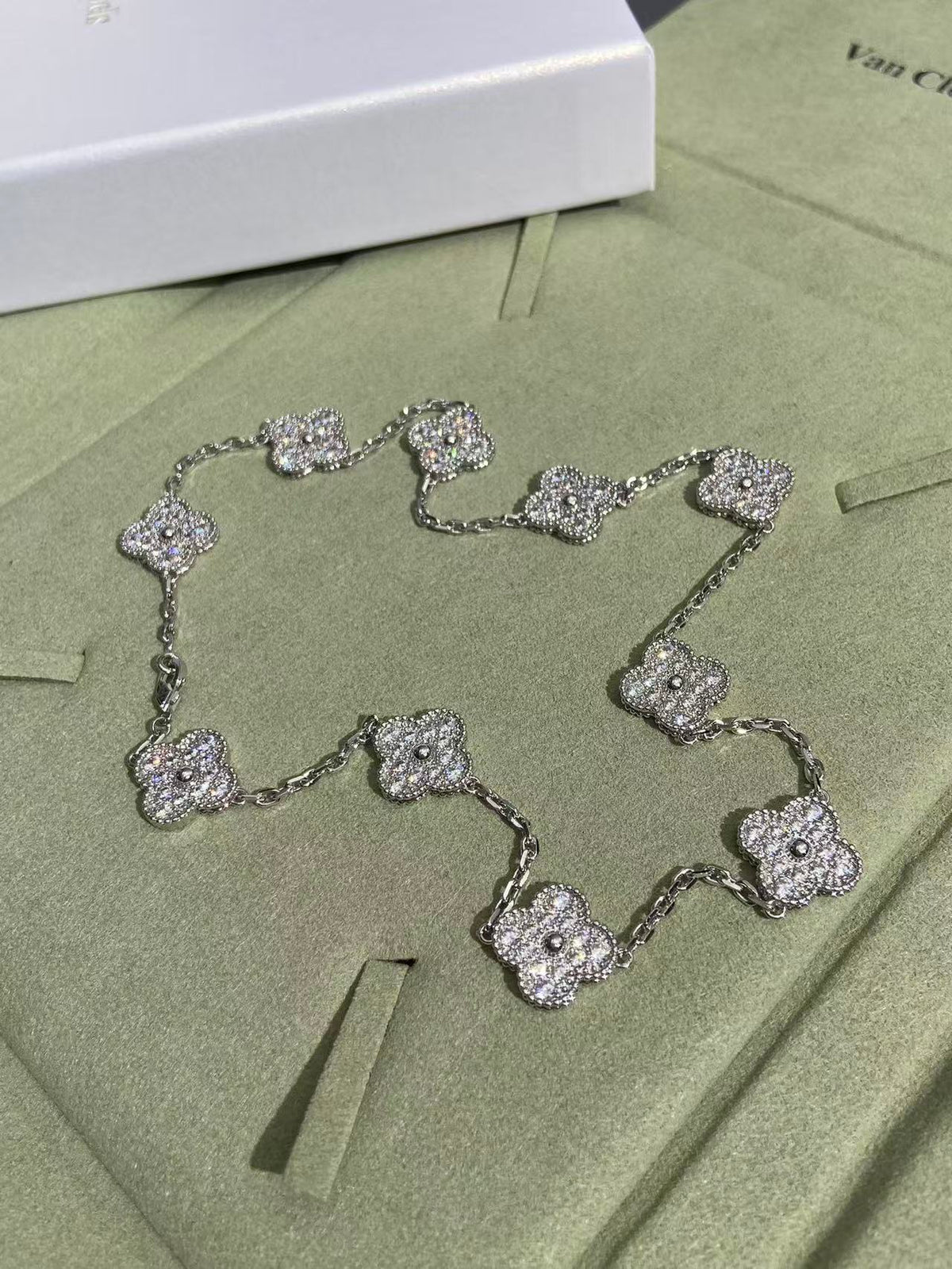 [Stars Jewelry]CLOVER 10 MOTIFS  FULL DIAMOND NECKLACE
