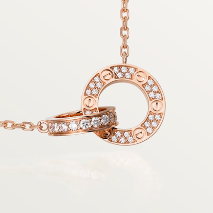 [Stars Jewelry]LOVE 7.6MM NECKLACE ROSE GOLD AND SILVER  FULL DIAMOND