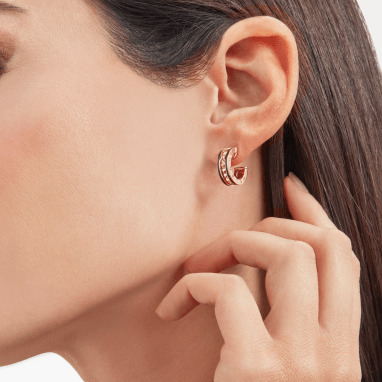 [Stars Jewelry]ZERO 1 ROCK PINK GOLD EARRINGS WITH STUDDED SPIRAL AND BLACK CERAMIC