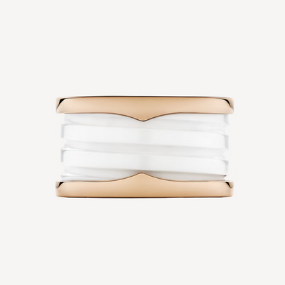 [Stars Jewelry]ZERO 1 FOUR-BAND LOOPS AND WHITE CERAMIC SPIRAL PINK GOLD RING