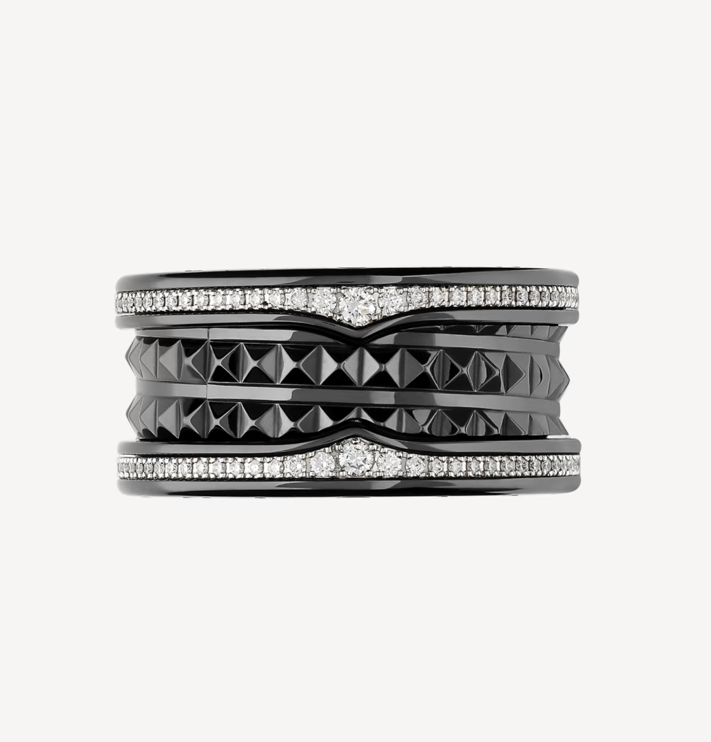 [Stars Jewelry]ZERO 1 ROCK FOUR-BAND BLACK CERAMIC WITH STUDDED SPIRAL AND PAVED DIAMONDS RING