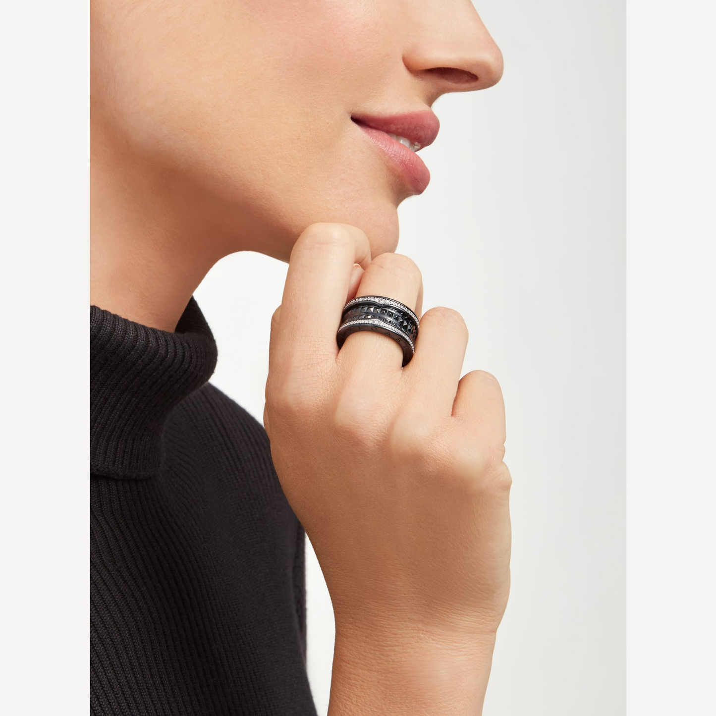 [Stars Jewelry]ZERO 1 ROCK FOUR-BAND BLACK CERAMIC WITH STUDDED SPIRAL AND PAVED DIAMONDS RING