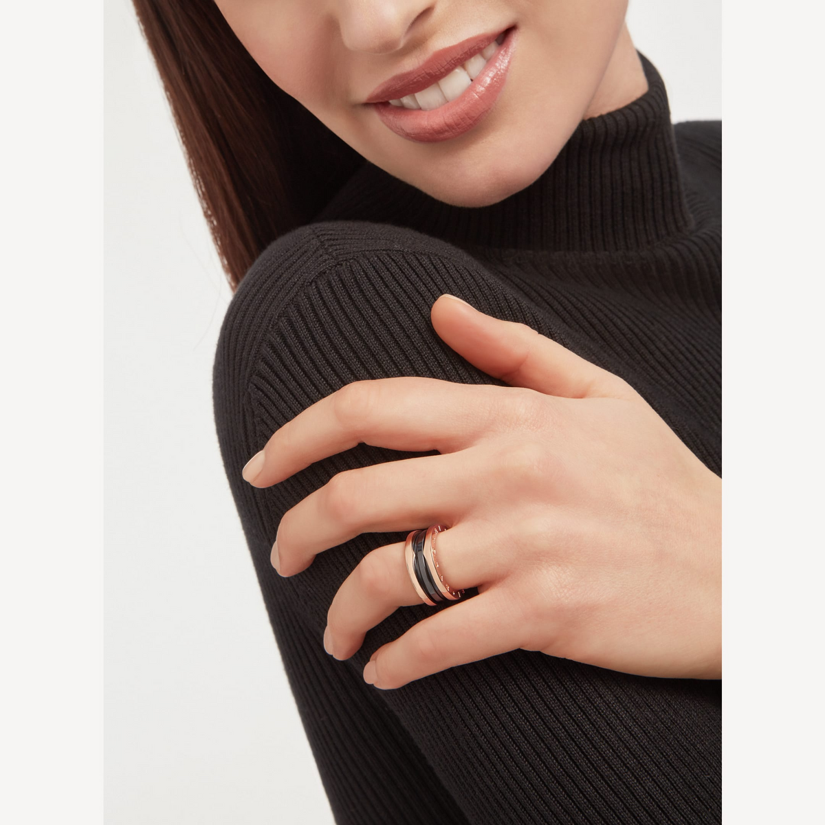 [Stars Jewelry]ZERO 1 TWO-BAND LOOPS AND BLACK CERAMIC PINK GOLD RING