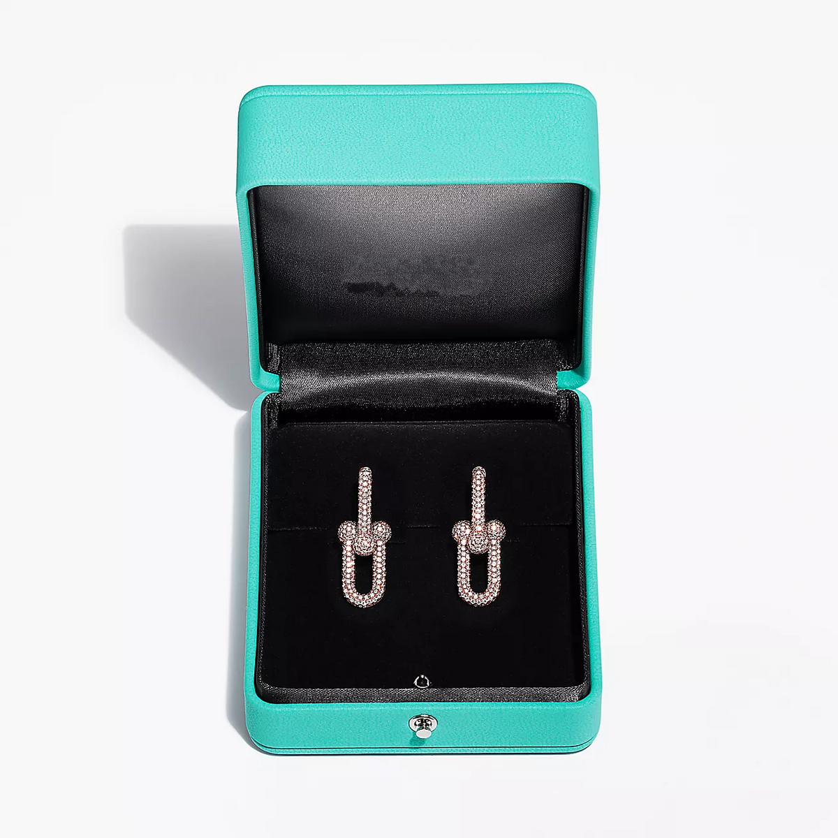 [Stellar jewels]LARGE LINK EARRINGS PINK GOLD WITH PAVED DIAMONDS