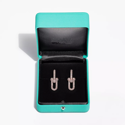 [Stellar jewels]LARGE LINK EARRINGS PINK GOLD WITH PAVED DIAMONDS
