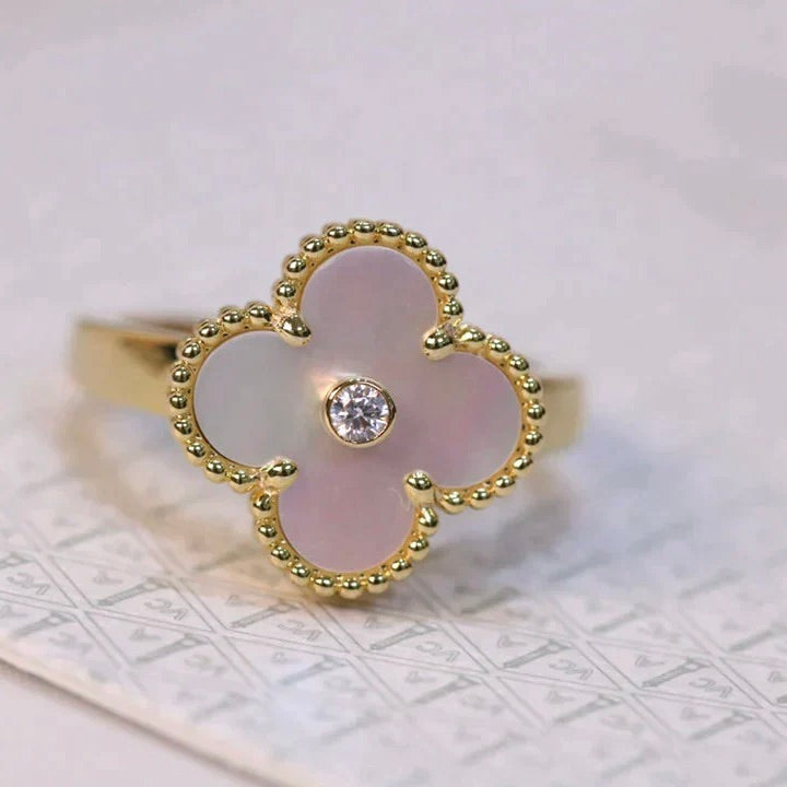 [Stars Jewelry]CLOVER PINK MOP RING GOLD DIAMOND