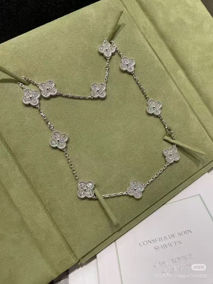 [Stars Jewelry]CLOVER 10 MOTIFS  FULL DIAMOND NECKLACE
