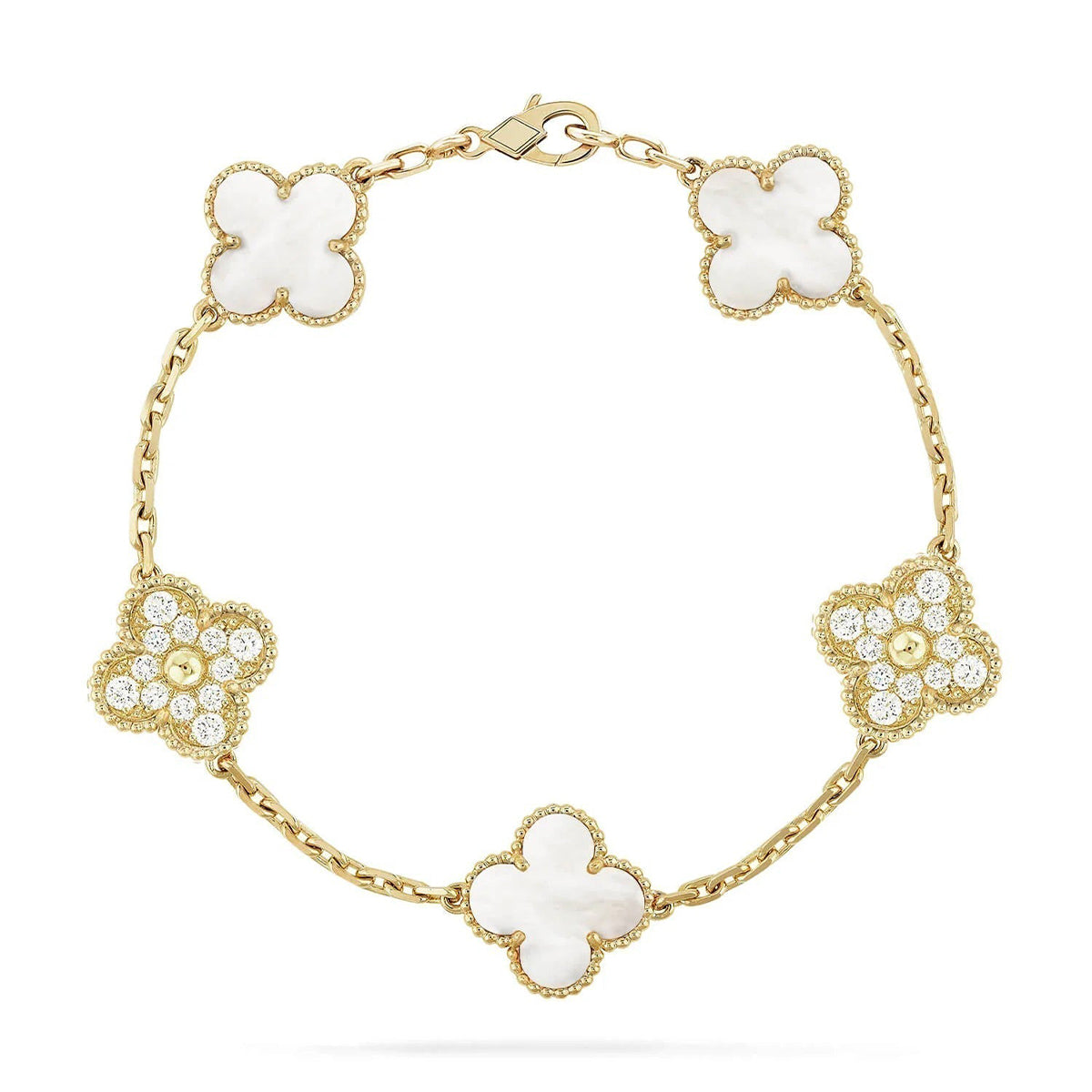 [Stars Jewelry]CLOVER WHITE PEARL MOP 5 MOTIF BRACELET COLLECTION