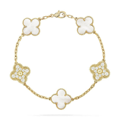 [Stars Jewelry]CLOVER WHITE PEARL MOP 5 MOTIF BRACELET COLLECTION