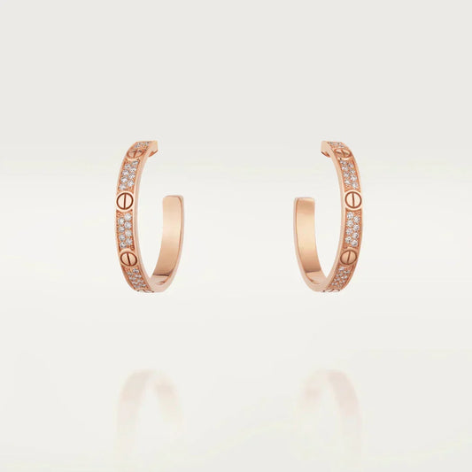 [Stars Jewelry]LOVE DIAMOND PINK GOLD HOOP EARRINGS