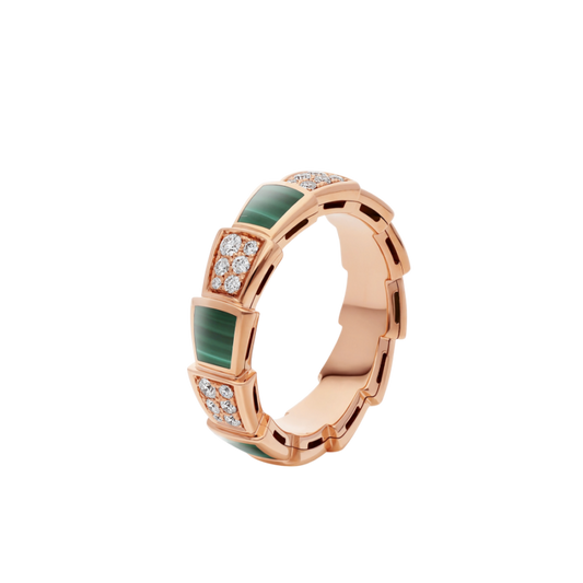 [Stars Jewelry]SERPENTI RING PINK GOLD MALACHITE DIAMOND PAVED 4MM
