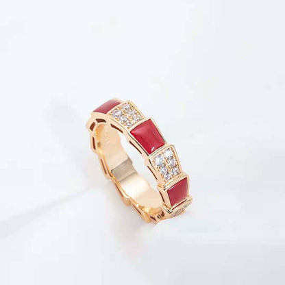 [Stars Jewelry]SERPENTI RING PINK GOLD CARNELIAN DIAMOND PAVED 4MM
