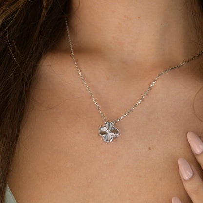 [Stars Jewelry]CLOVER  15MM DIAMOND LASER NECKLACE SILVER