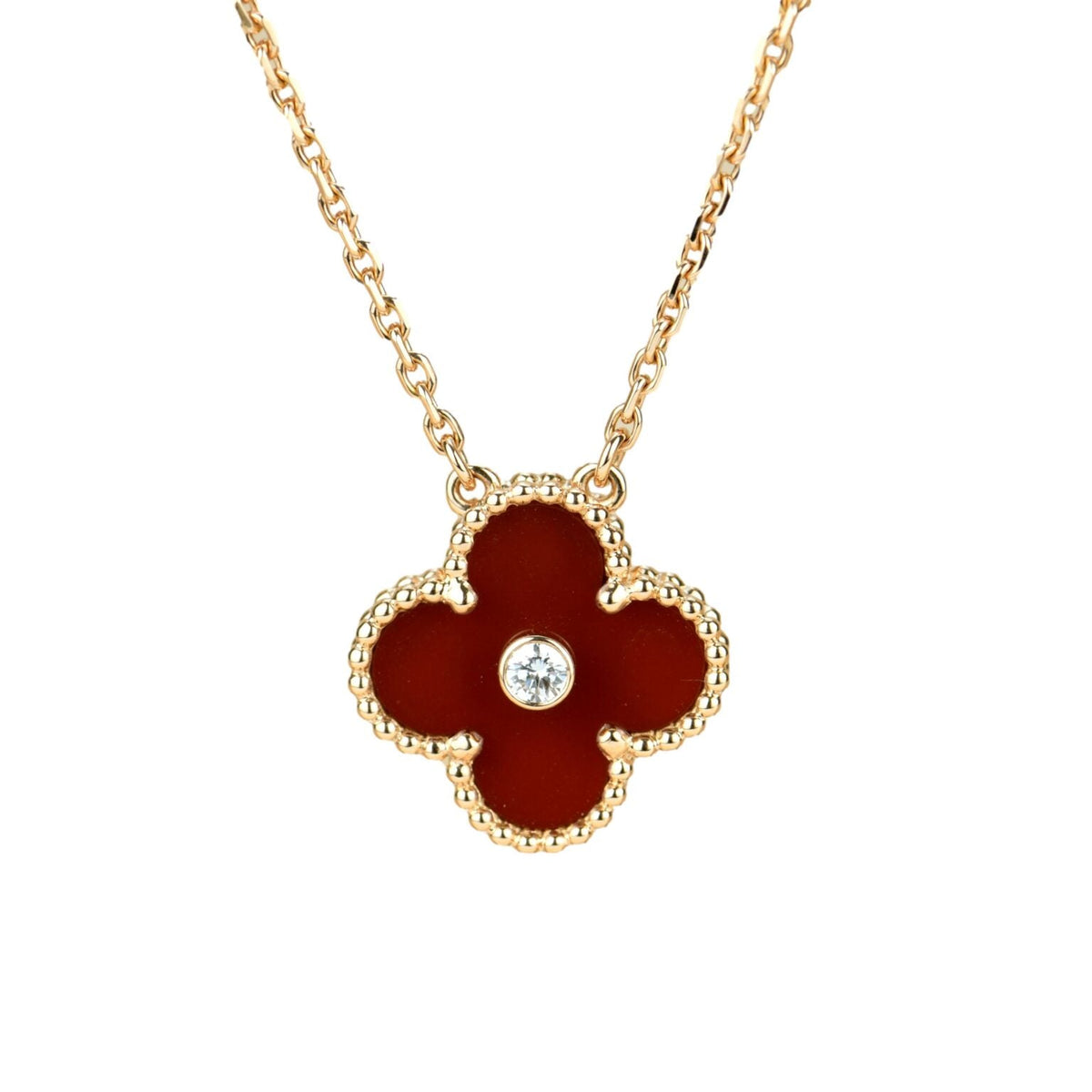 [Stars Jewelry]CLOVER 15MM DIAMOND CARNELIAN NECKLACE