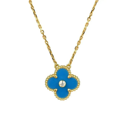 [Stars Jewelry]CLOVER 15MM DIAMOND AND BLUE AGATE NECKLACE