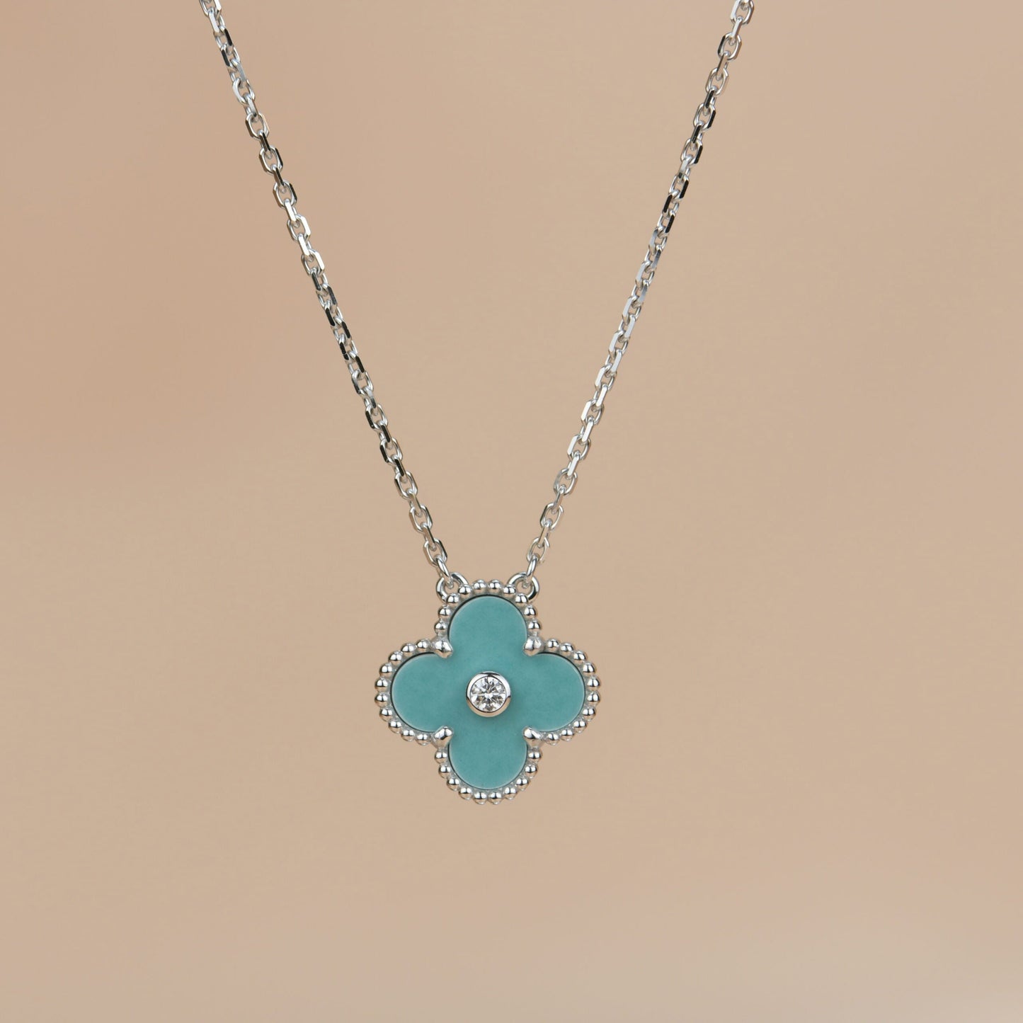 [Stars Jewelry]CLOVER 15MM DIAMOND SVRES PORCELAIN  NECKLACE SILVER