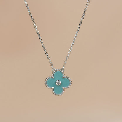 [Stars Jewelry]CLOVER 15MM DIAMOND SVRES PORCELAIN  NECKLACE SILVER