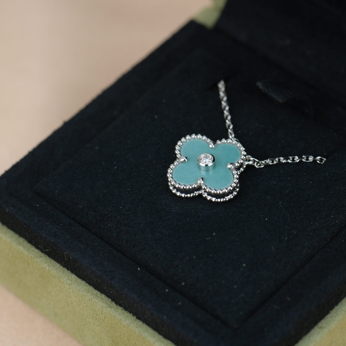 [Stars Jewelry]CLOVER 15MM DIAMOND SVRES PORCELAIN  NECKLACE SILVER