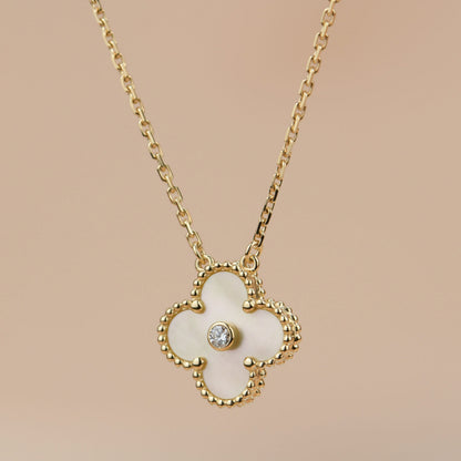[Stars Jewelry]CLOVER 15MM DIAMOND GOLD MOTHER OF PEARL NECKLACE